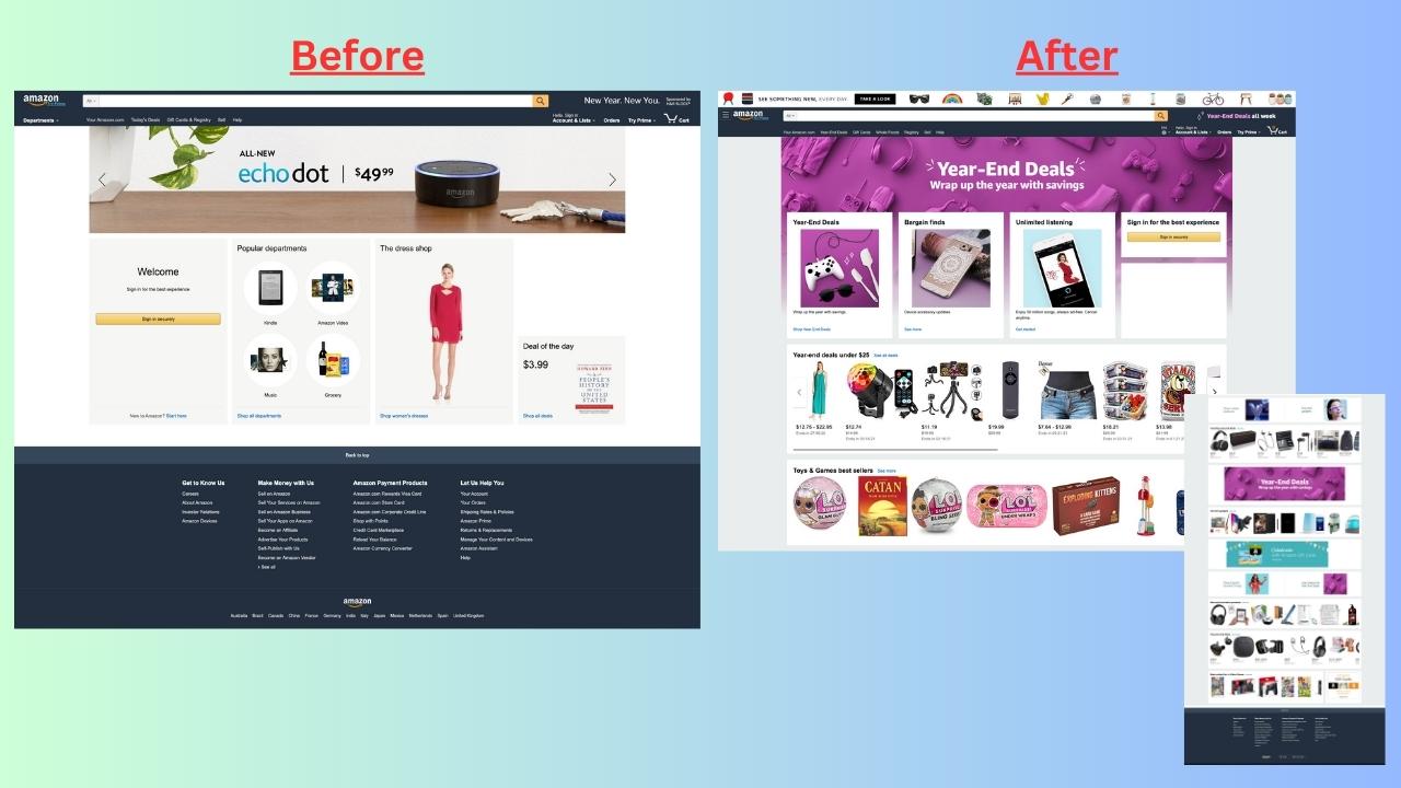 amazon website before after